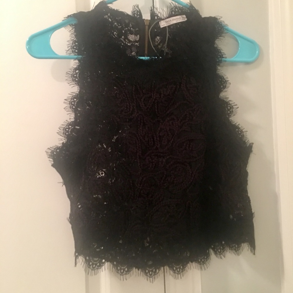 Zara black lace Embroidered crop top